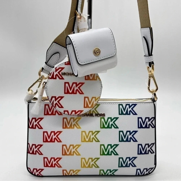 Michael Kors Jet Set Price Medium Crossbody W Tech Accessories Rainbow - Picture 2 of 12